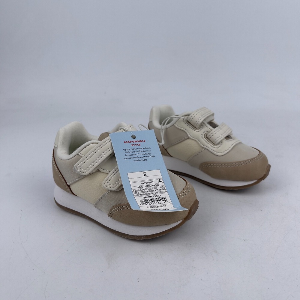 Cat & Jack Charlie Retro Sneakers Toddler 5T Beige Round Toe Low Top Hook & Loop